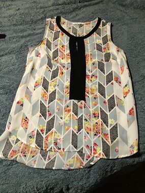 CAbi Floral Chevron Sleeveless Top with Black Placket